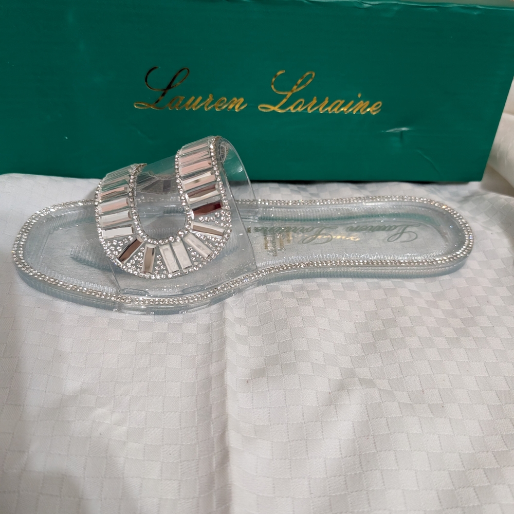 Lauren Lorraine Women's Silver Slide Sandals